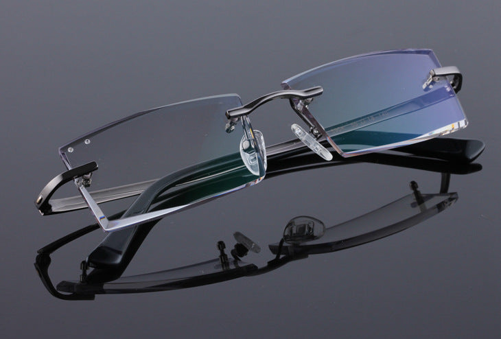 Reven Jate 5904 Titanium Rimless Diamond Cutting Man Glasses Frame Eyeglasses (Black) Rimless Reven Jate