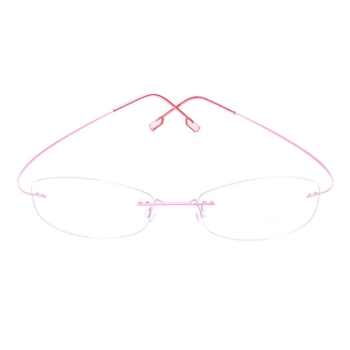 Handoer Unisex Rimless Customized Shaped Lenses 865 Titanium Eyeglasses Rimless Handoer Pink