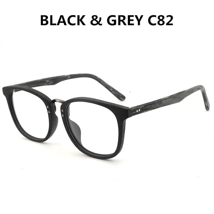 Hdcrafter Unisex Full Rim Round Square Wood Metal Frame Eyeglasses Hb029 Full Rim Hdcrafter Eyeglasses black grey C82