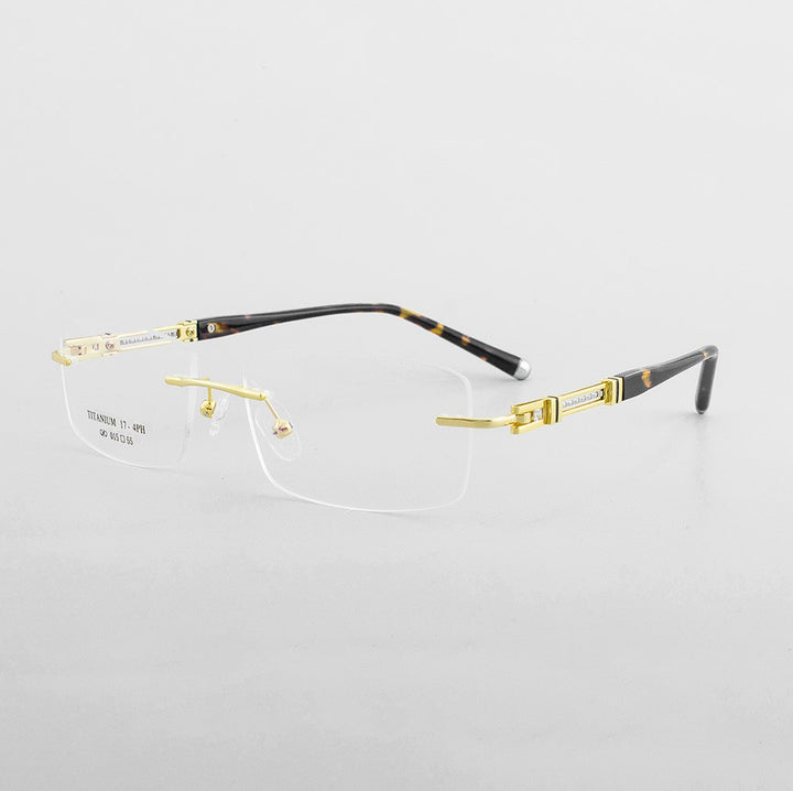 Aissuarvey Men's Rimless Square Acetate Titanium Frame Eyeglasses As10151 Rimless Aissuarvey Eyeglasses Gold  