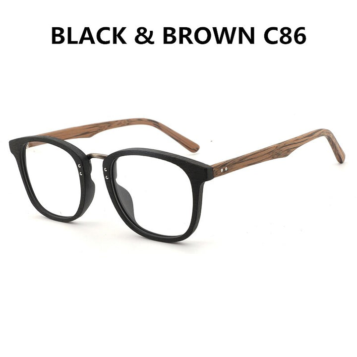 Hdcrafter Unisex Full Rim Round Square Wood Metal Frame Eyeglasses Hb029 Full Rim Hdcrafter Eyeglasses black brown C86