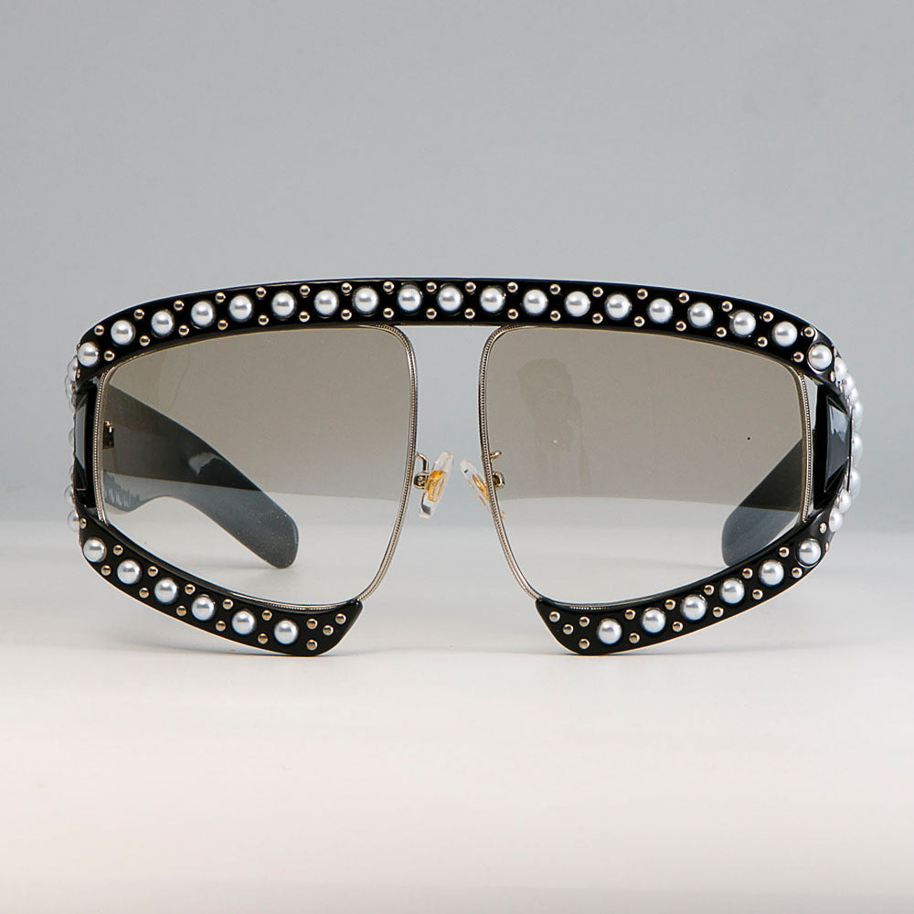 CCspace Women's Full Rim Resin Goggle Frame Pearl Oversized Sunglasses 45448 Sunglasses CCspace Sunglasses