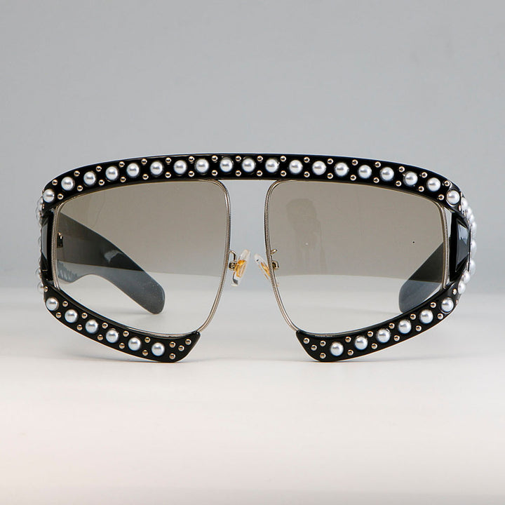 CCspace Women's Full Rim Resin Goggle Frame Pearl Oversized Sunglasses 45448 Sunglasses CCspace Sunglasses