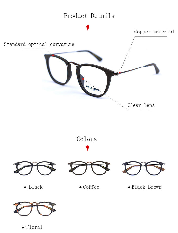 Hdcrafter Unisex Full Rim Round Metal Acetate Frame Eyeglasses Ps9121 Full Rim Hdcrafter Eyeglasses   