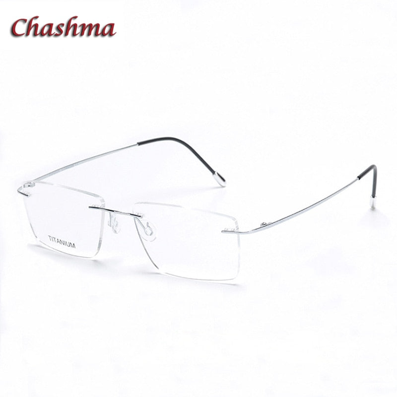 Chashma Ochki Unisex Rimless Square Titanium Eyeglasses 16011 Rimless Chashma Ochki Bright Silver