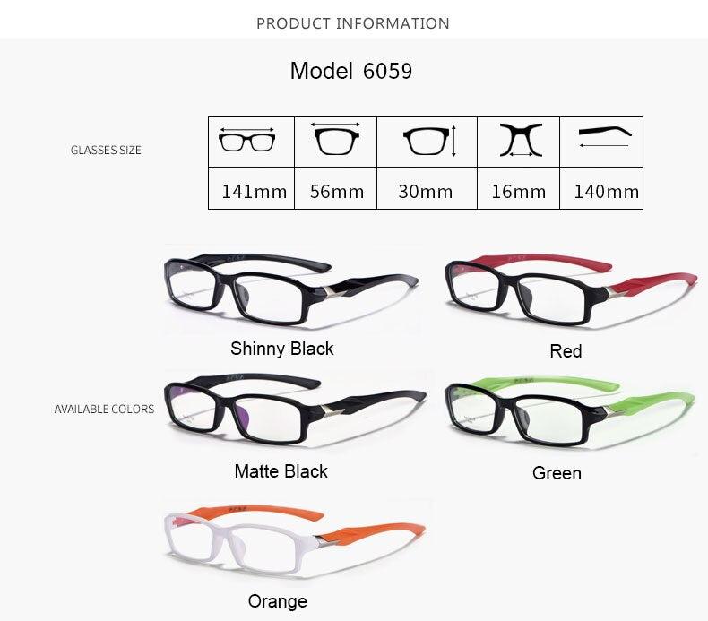 Hotochki Unisex Full Rim TR-90 Resin Frame Sport Eyeglasses 6059 Full Rim Hotochki