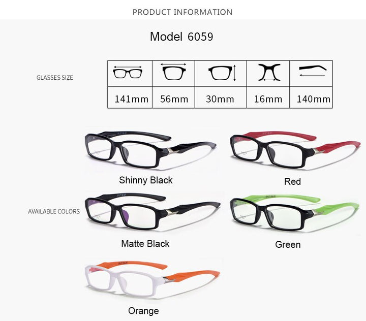 Hotochki Unisex Full Rim TR-90 Resin Frame Sport Eyeglasses 6059 Full Rim Hotochki