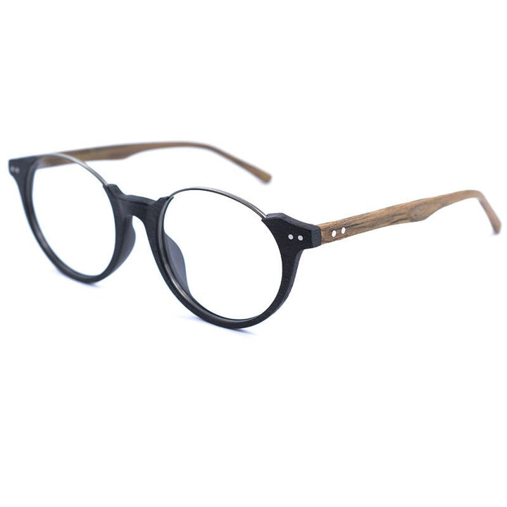 Hdcrafter Unisex Full Rim Round Metal Wood Frame Eyeglasses Ps5059 Full Rim Hdcrafter Eyeglasses   