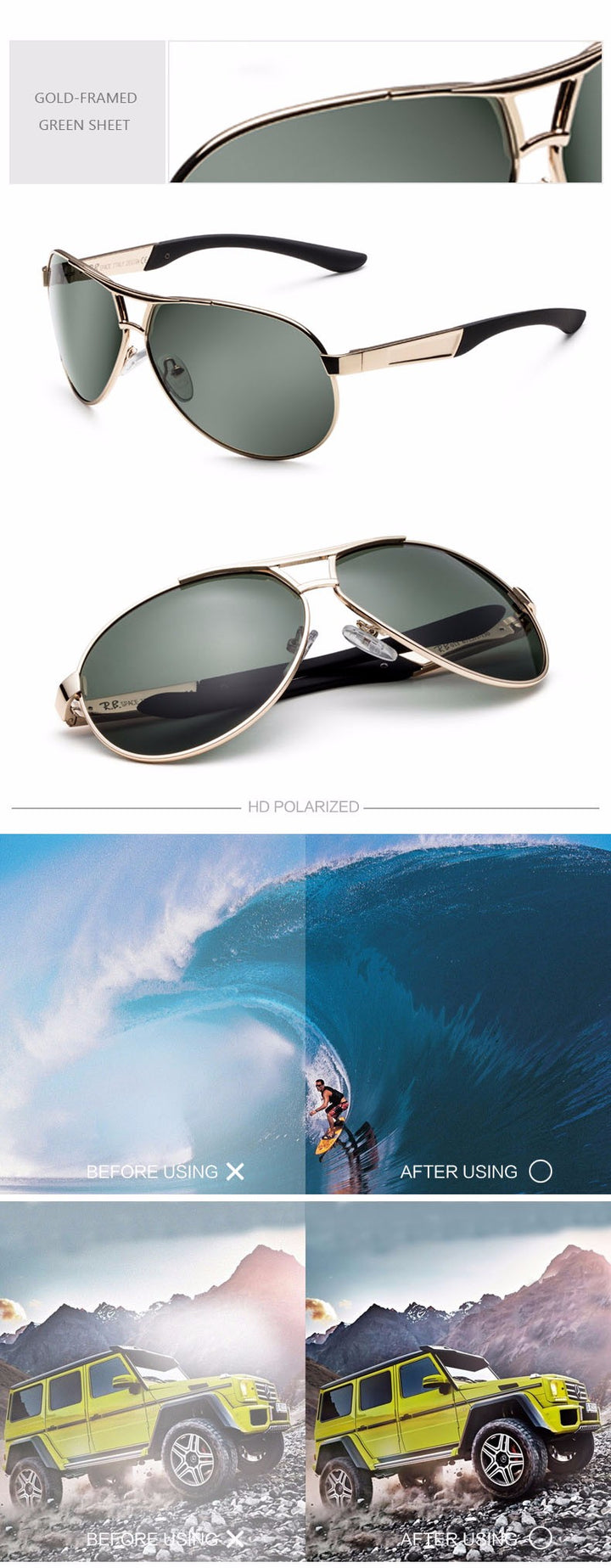 Reven Jate Men's Full Rim Oval Alloy Polarized Sunglasses 0718 Sunglasses Reven Jate