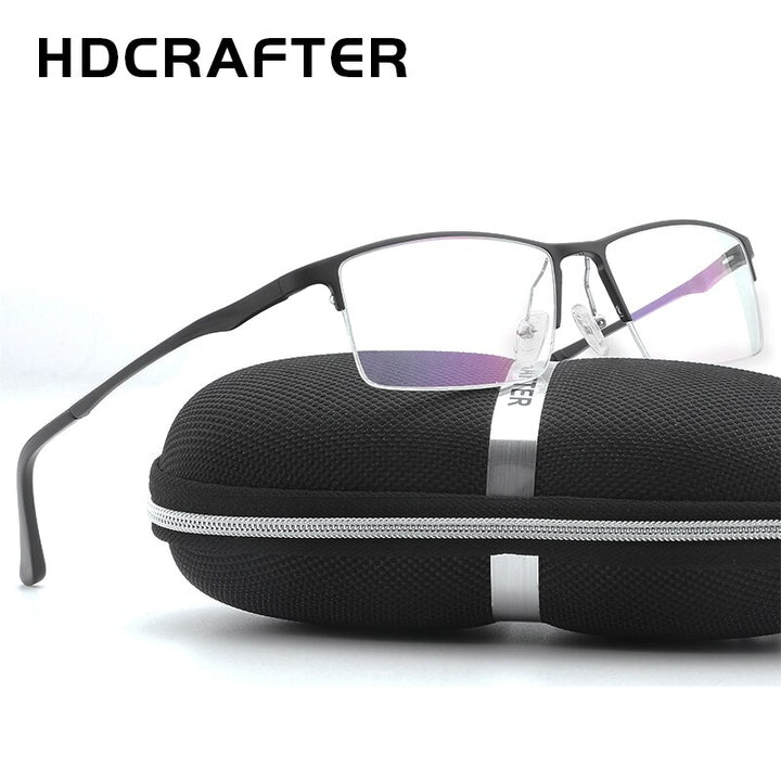Hdcrafter Men's Semi Rim Rectangular Alloy Frame Eyeglasses Lp6263 Semi Rim Hdcrafter Eyeglasses