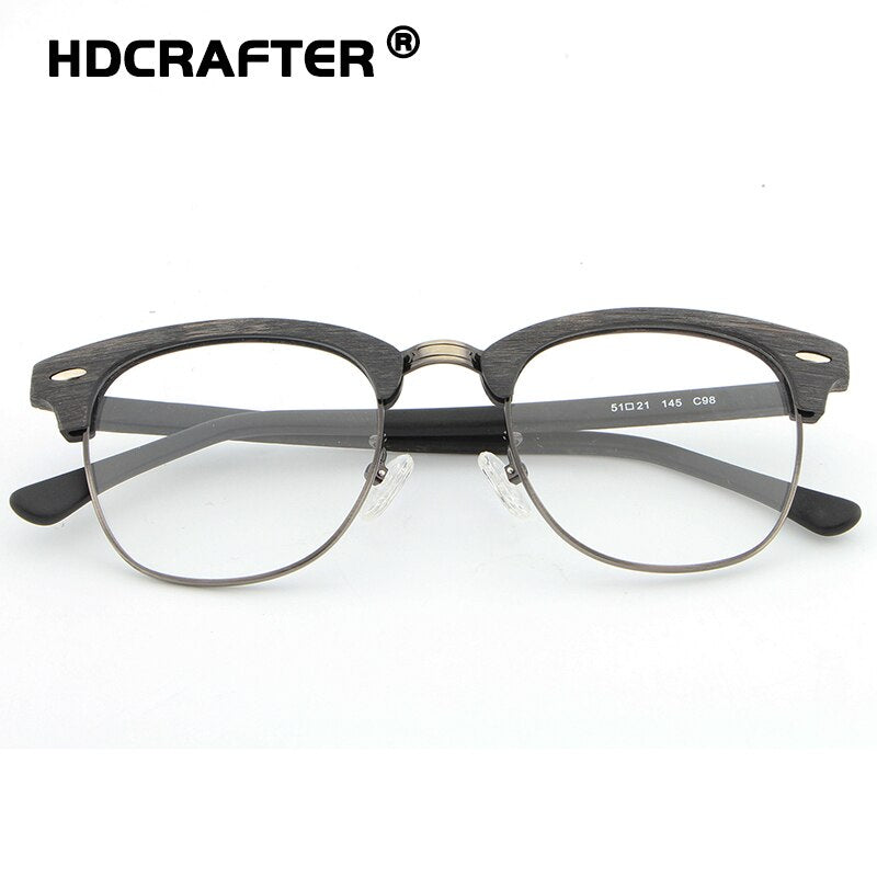 Hdcrafter Unisex Full Rim Round Half Wood Metal Frame Eyeglasses Full Rim Hdcrafter Eyeglasses