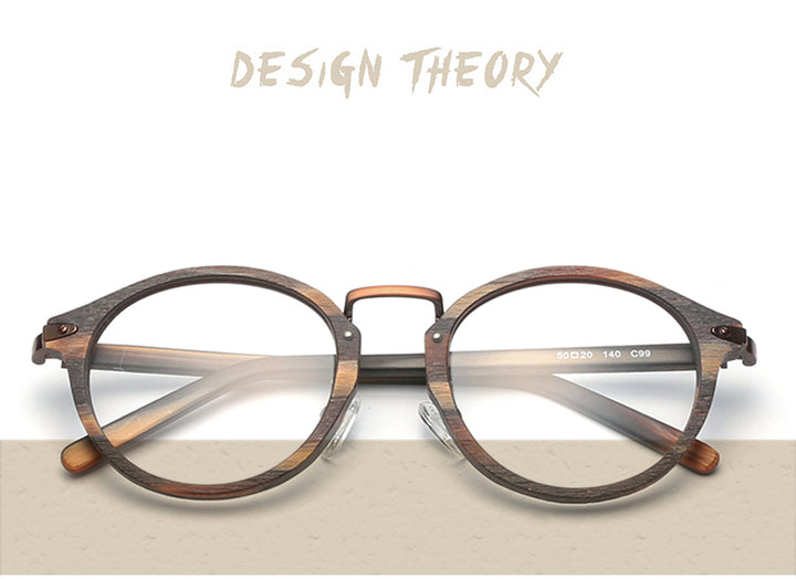 Hdcrafter Unisex Full Round Rim Wood Alloy Eyeglasses Bc06 Full Rim Hdcrafter Eyeglasses