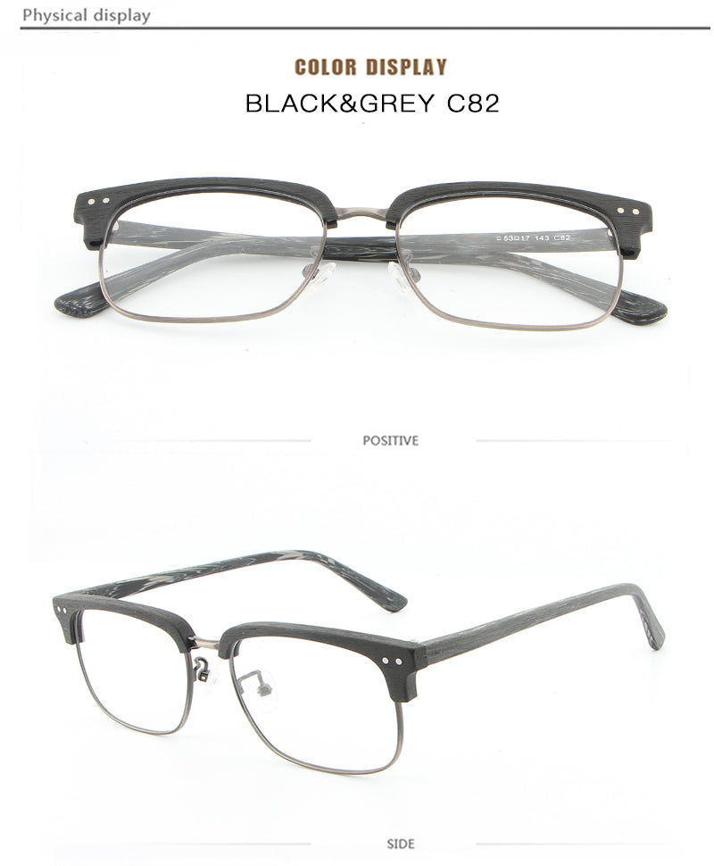 Hdcrafter Unisex Full Rim Square Wood Metal Frame Eyeglasses Lhb026 Full Rim Hdcrafter Eyeglasses