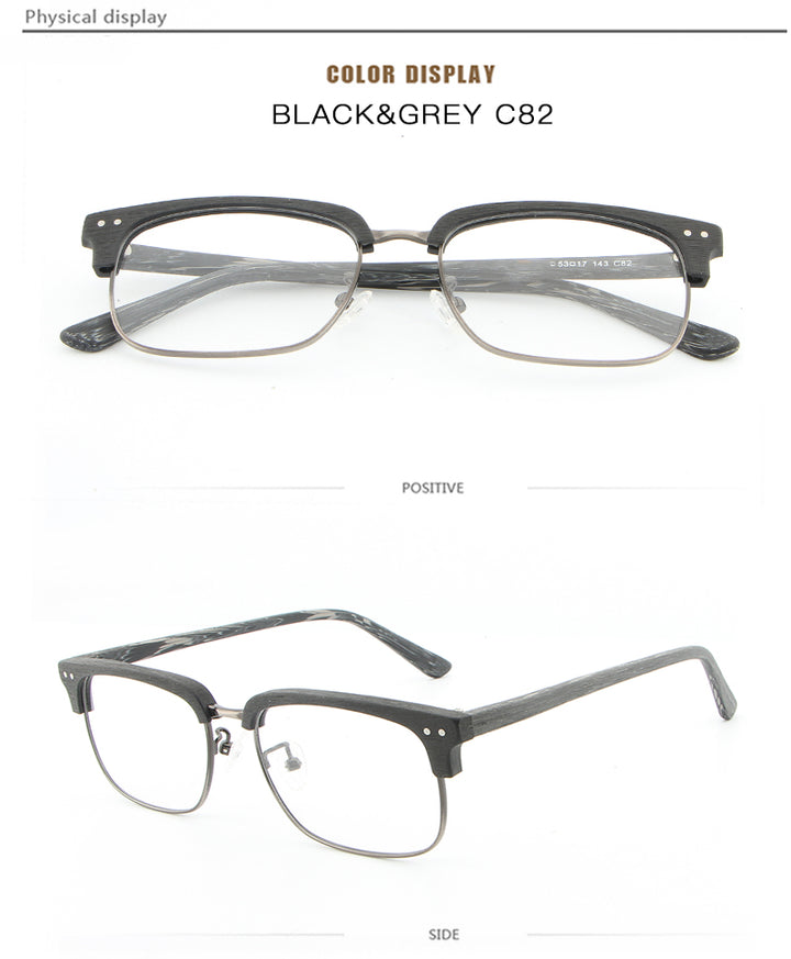 Hdcrafter Unisex Full Rim Square Wood Metal Frame Eyeglasses Lhb026 Full Rim Hdcrafter Eyeglasses