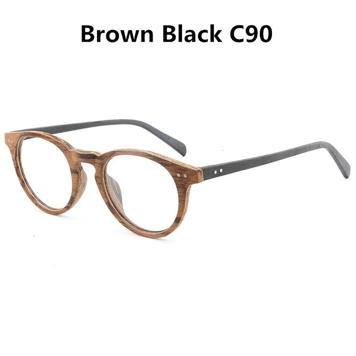 Hdcrafter Unisex Full Rim Round Wood Frame Eyeglasses Lhb030 Full Rim Hdcrafter Eyeglasses Brown Black C90