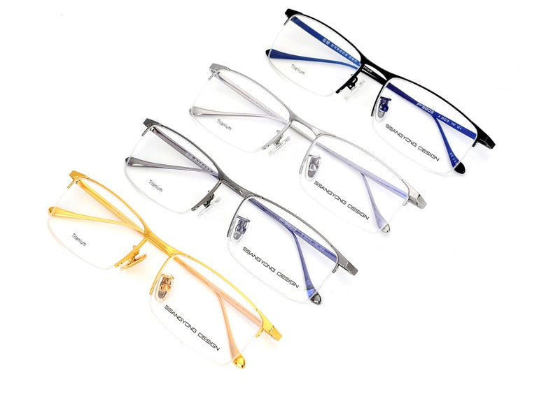 Hotony Men's Semi Rim Square Titanium Frame Eyeglasses S8803 Semi Rim Hotony