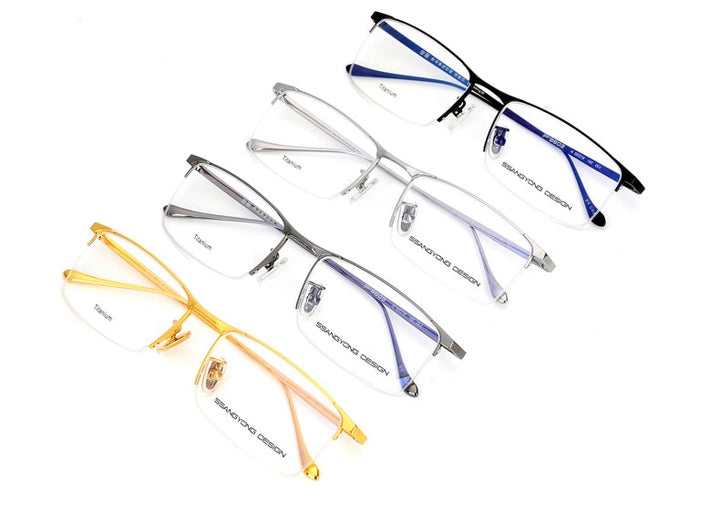 Hotony Men's Semi Rim Square Titanium Frame Eyeglasses S8803 Semi Rim Hotony