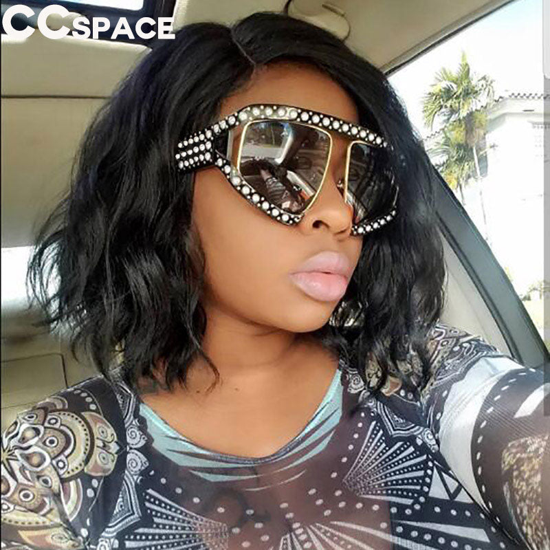 CCspace Women's Full Rim Resin Goggle Frame Pearl Oversized Sunglasses 45448 Sunglasses CCspace Sunglasses