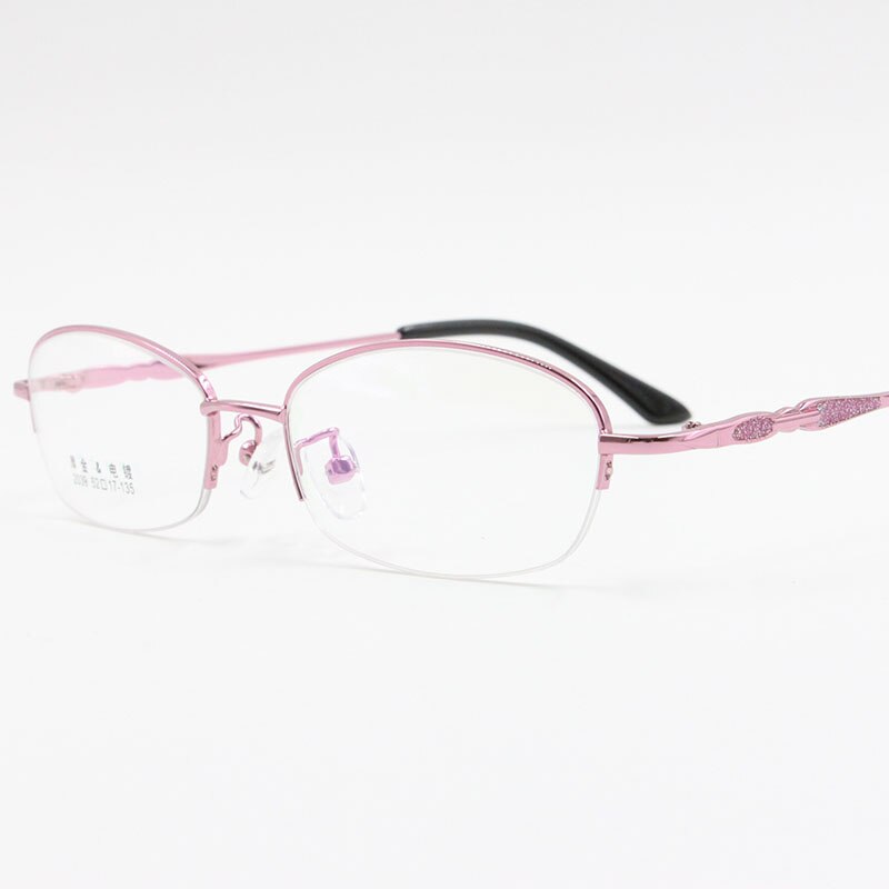 Women's Alloy Frame Semi Rim Eyeglasses 2039 Semi Rim Bclear Pink