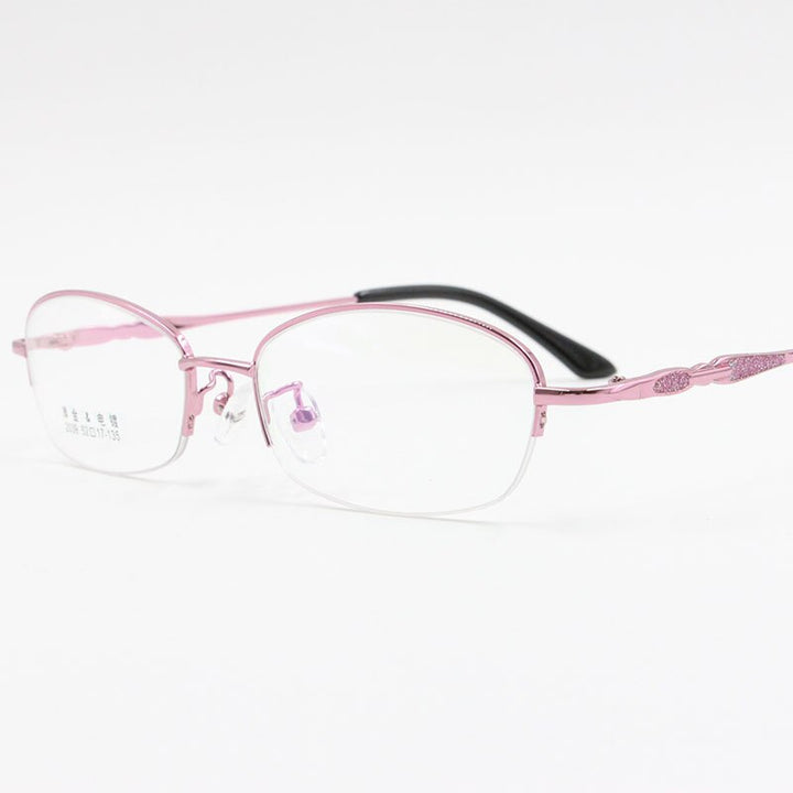 Women's Alloy Frame Semi Rim Eyeglasses 2039 Semi Rim Bclear Pink