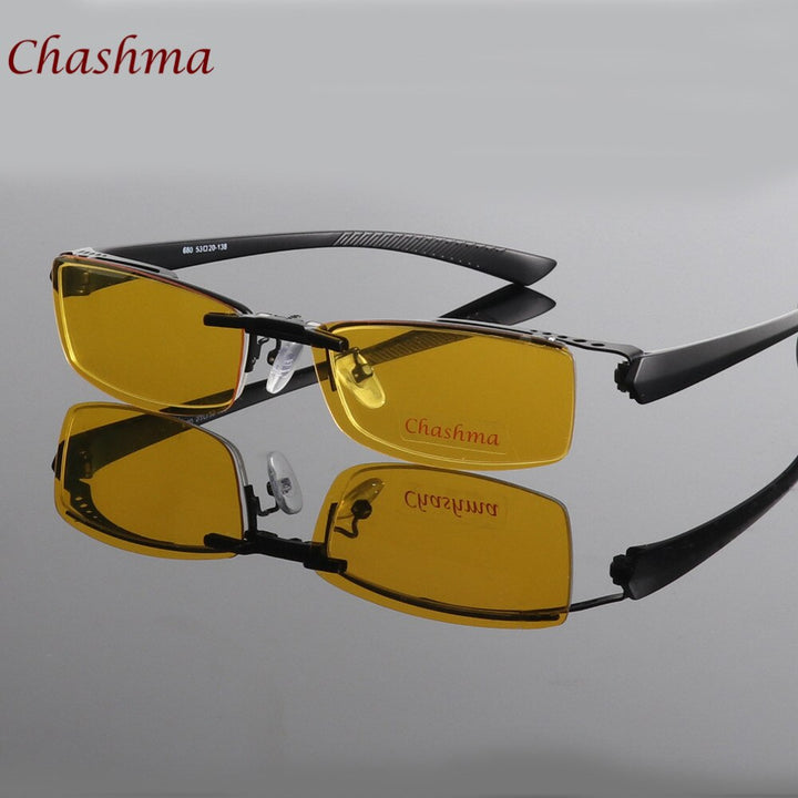 Chashma Ochki Men's Semi Rim Rectangle Alloy Eyeglasses Clip On Polarized Sunglasses 680 With Clip Ons Chashma Ochki