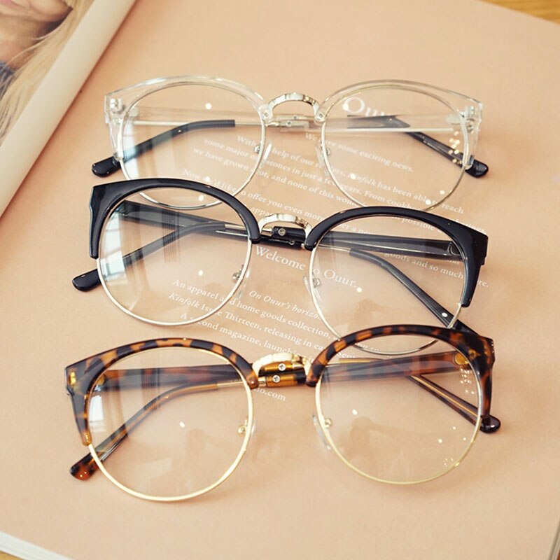 Hotochki Women's Semi Rim Cat Eye Plastic Metal Frame Eyeglasses 322 Semi Rim Hotochki