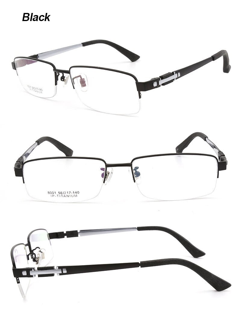 Hotochki Men's Semi Rim Rectangle Titanium Acetate Wood Eyeglasses 8001 Semi Rim Hotochki