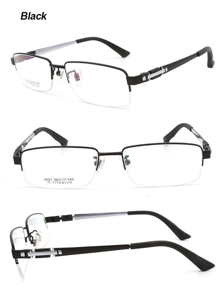 Hotochki Men's Semi Rim Rectangle Titanium Acetate Wood Eyeglasses 8001 Semi Rim Hotochki