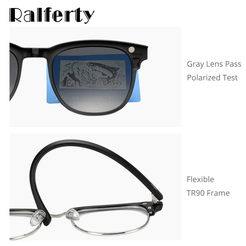 Ralferty Magnet Sunglasses Men Women Luxury Brand Polarized Uv400 5 In 1 Clip On Grade Glasses Frame With Clip Ons Ralferty