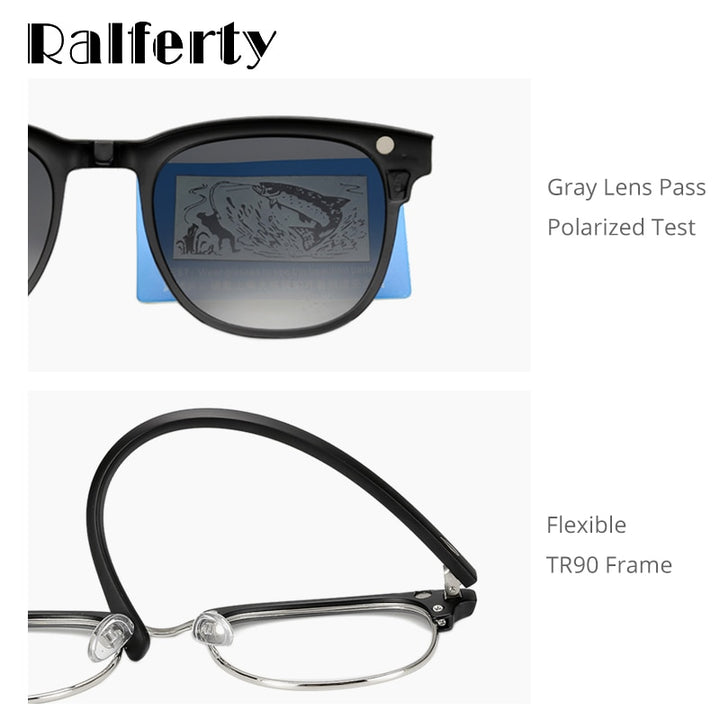 Ralferty Magnet Sunglasses Men Women Luxury Brand Polarized Uv400 5 In 1 Clip On Grade Glasses Frame With Clip Ons Ralferty