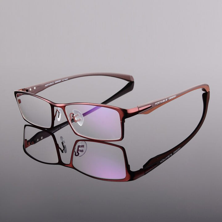Hotochki Men's Full Rim Rectangular Alloy Acetate Frame Eyeglasses Full Rim Hotochki Auburn  