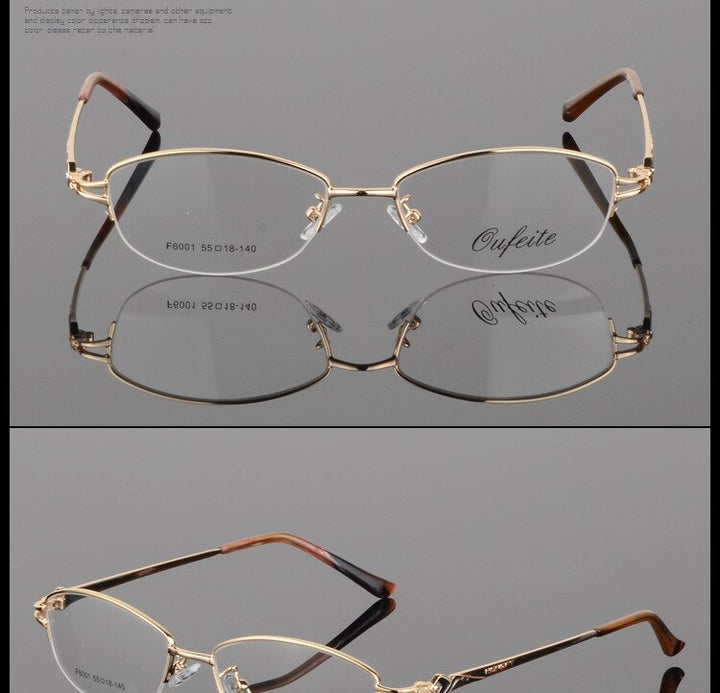 Women's Half Rim Eyeglasses Alloy Frame Sf6001 Semi Rim Bclear