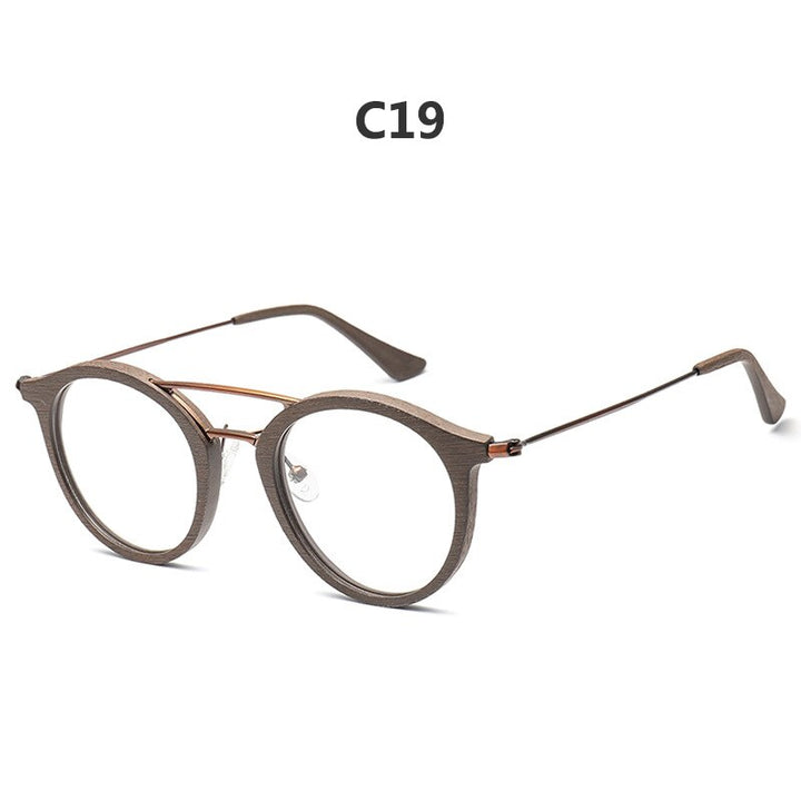 Hdcrafter Unisex Full Rim Round Wood Alloy Double Bridge Eyeglasses 4821 Full Rim Hdcrafter Eyeglasses C19