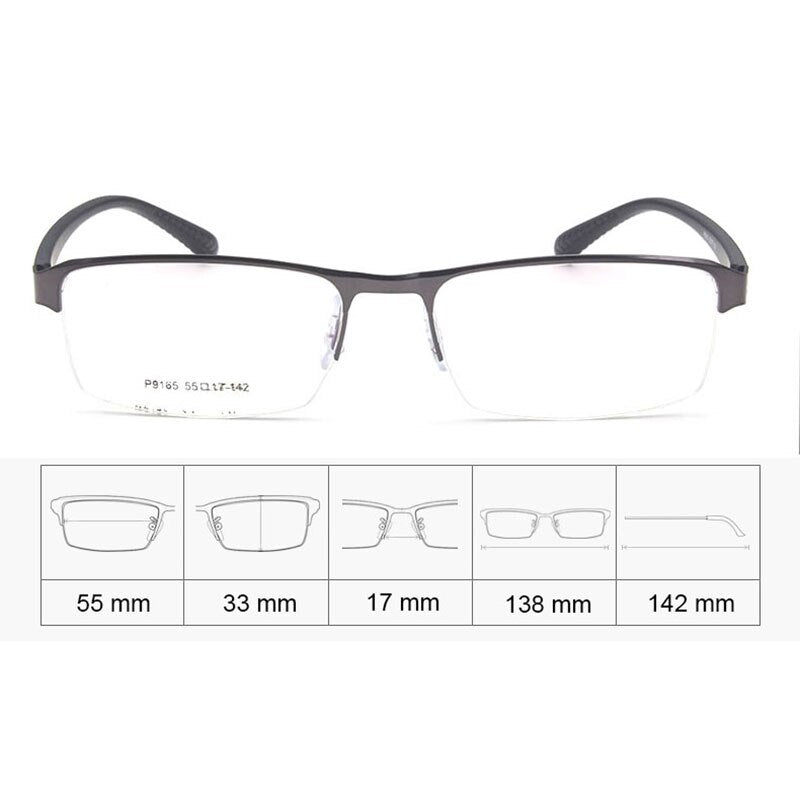 Reven Jate Men's Semi Rim Square Alloy Eyeglasses P9165 Semi Rim Reven Jate