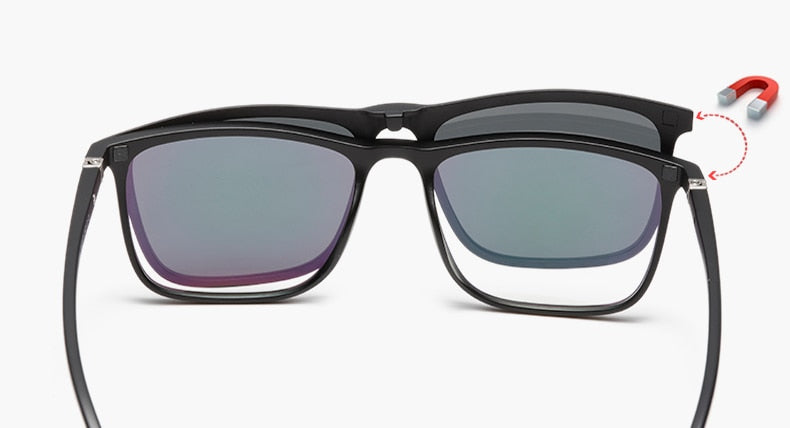 Ralferty Unisex Full Rim Square Eyeglasses With Clip On Sunglasses A8804 With Clip Ons Ralferty