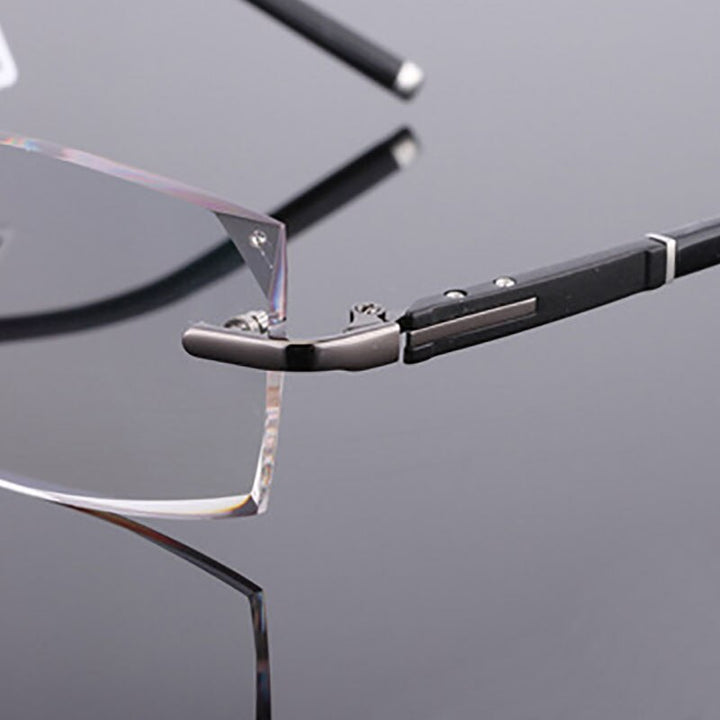 Reven Jate 58003 Pure Titanium Rimless Diamond Cutting Man Glasses Frame Eyeglasses (Gray) Rimless Reven Jate