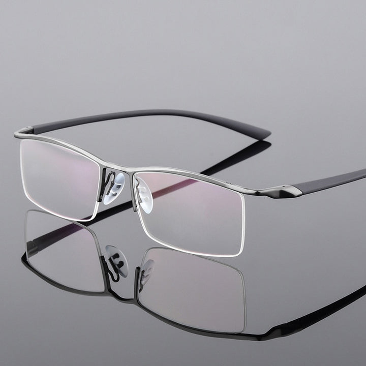 Reven Jate Men's Semi Rim Browline Alloy Eyeglasses P8190 Semi Rim Reven Jate Gray