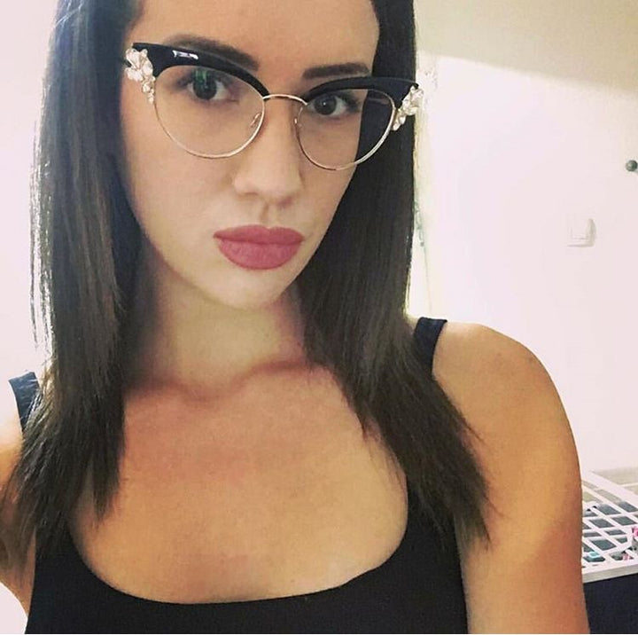 CCspace Women's Full Rim Rhinestone Cat Eye Acetate Alloy Frame Eyeglasses 45120 Full Rim CCspace