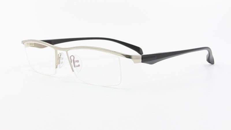Men's Half Rim Titanium Alloy Frame TR-90 Temple Eyeglasses Np8011 Semi Rim Bclear Silver