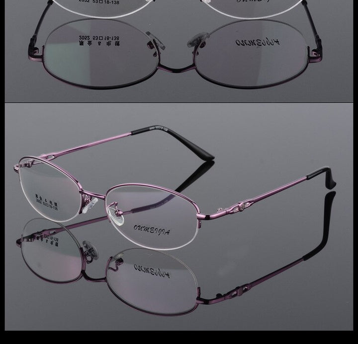 Women's Half Rim Eyeglasses Alloy Frame 2052 Semi Rim Bclear