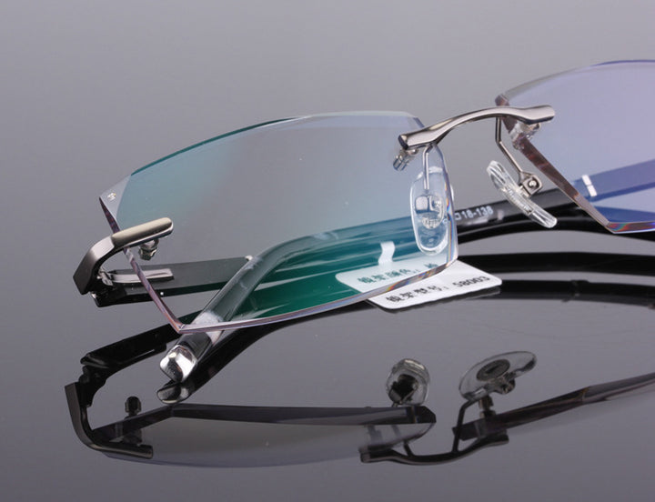Reven Jate 58003 Pure Titanium Rimless Diamond Cutting Man Glasses Frame Eyeglasses (Gray) Rimless Reven Jate