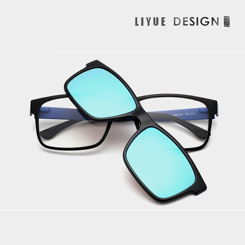 Oveliness Unisex Full Rim Square Tr 90 Titanium Eyeglasses Polarized Clip On Sunglasses 1641 With Clip Ons Oveliness black blue