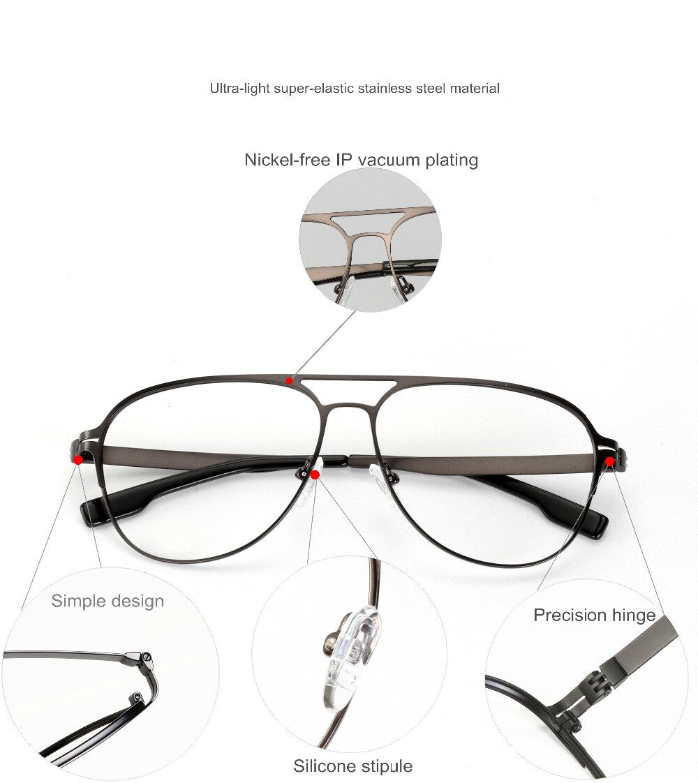 Hotony Men's Full Rim Round Alloy Double Bridge Frame Eyeglasses Full Rim Hotony
