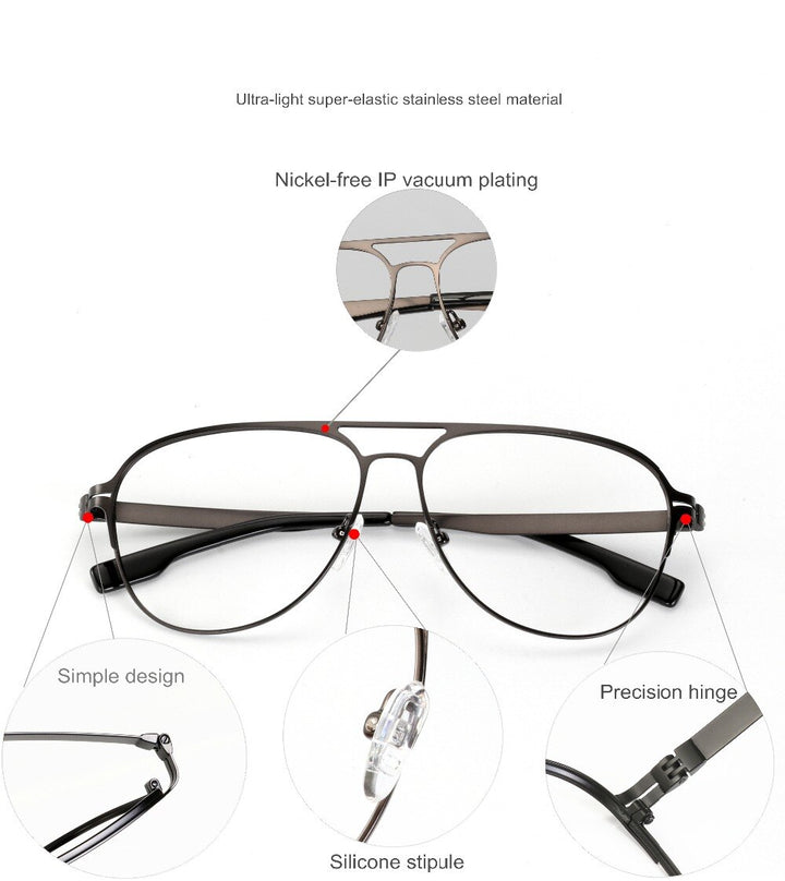 Hotony Men's Full Rim Round Alloy Double Bridge Frame Eyeglasses Full Rim Hotony