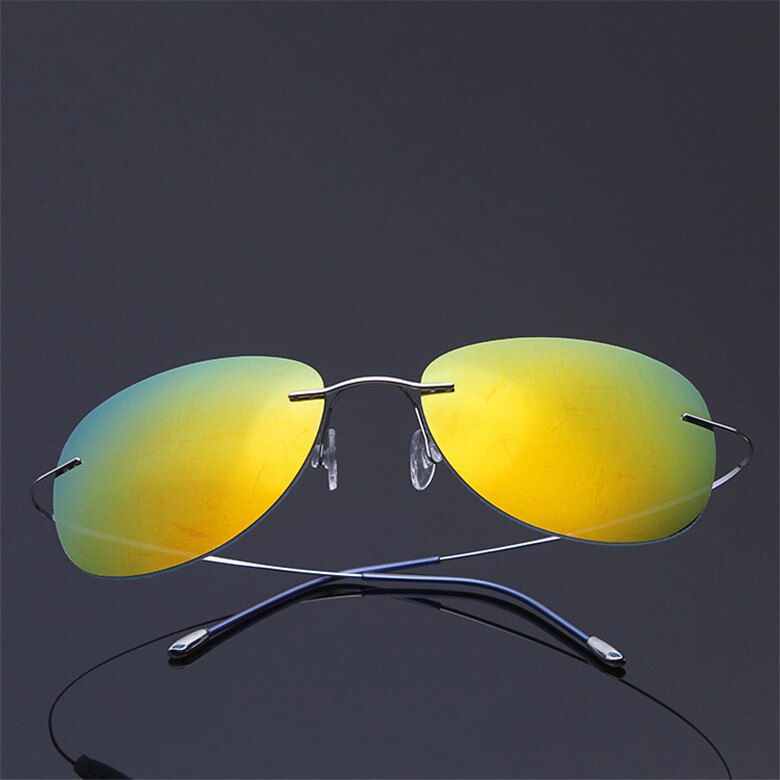 Brightzone Men's Sunglasses Oval Titanium Rimless Polarized 1258 Rimless Brightzone Silver Yellow