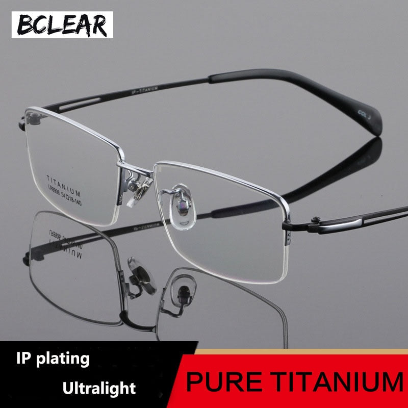 Men's Titanium Frame Half Rim Eyeglasses Lr8906 Semi Rim Bclear Silver