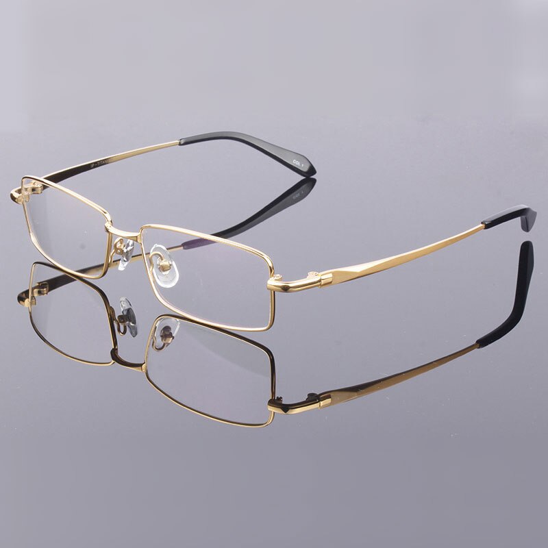 Hotony Men's Full Rim Square Titanium Alloy Frame Eyeglasses L9867 Full Rim Hotony Gold