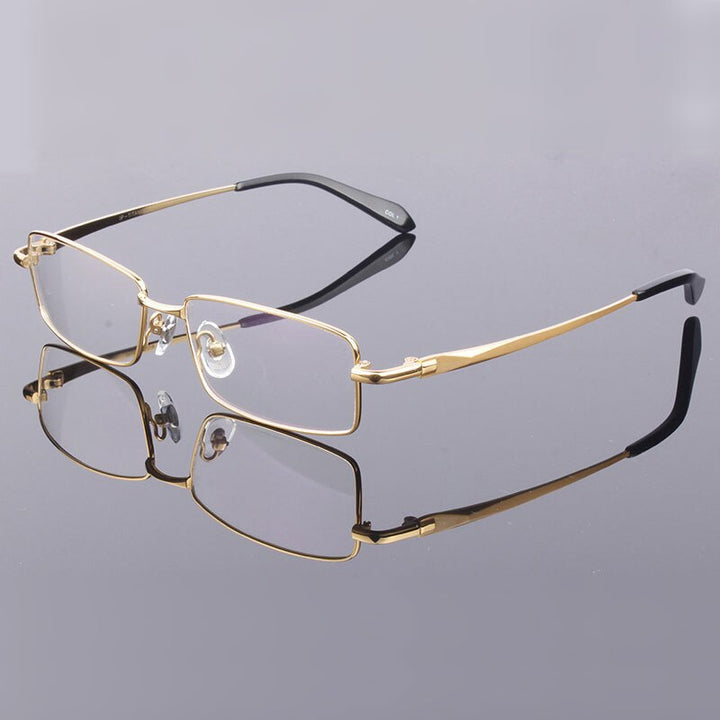 Hotony Men's Full Rim Square Titanium Alloy Frame Eyeglasses L9867 Full Rim Hotony Gold