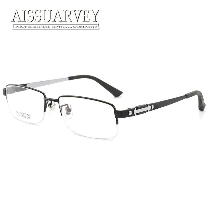 Men's Eyeglasses Titanium Wooden Semi Rim As8001 Semi Rim Aissuarvey Eyeglasses black  