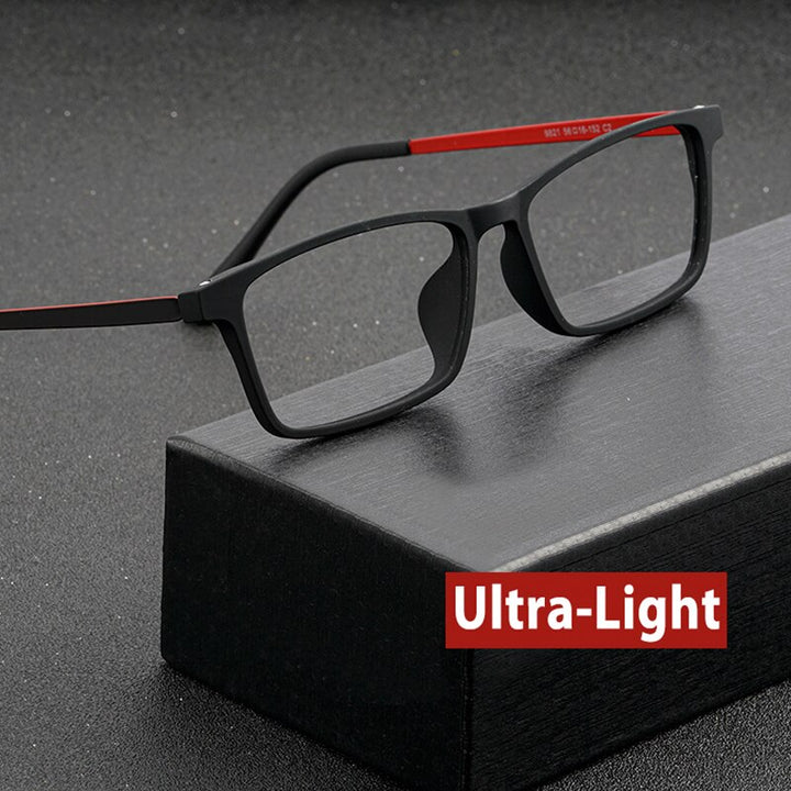 Hotony Unisex Full Rim Rectangle TR 90 Resin B Titanium Frame Eyeglasses 9821 Full Rim Hotony